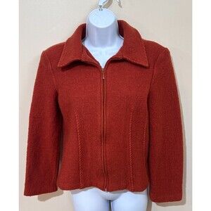 Vintage Sarah Zip Up Sweater Cardigan Blazer Small Orange 100% Wool Large